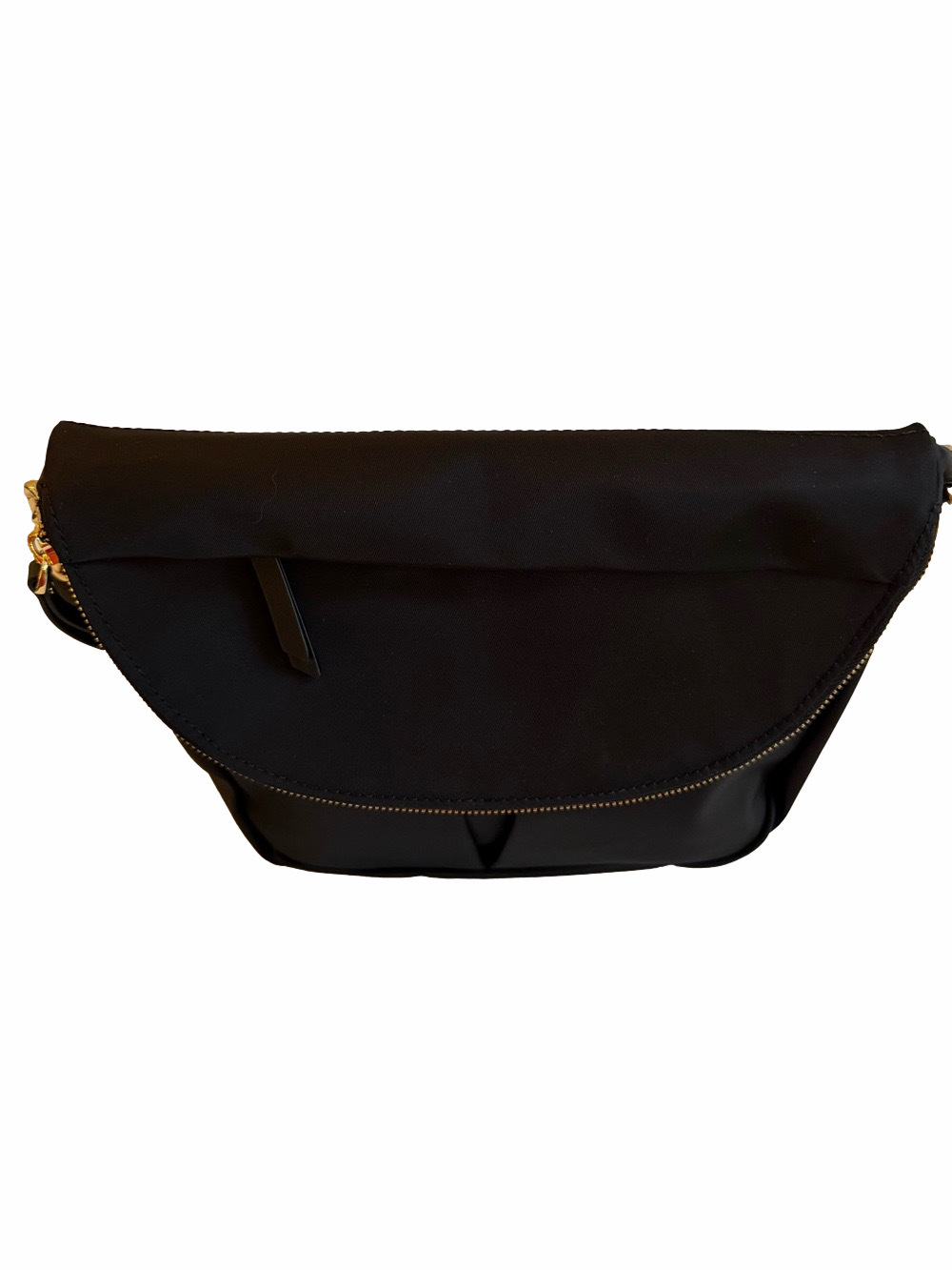 Quince Black Revive Nylon Foldover Crossbody Bag NWOT Adjustable Strap Gold Zip - Picture 7 of 13